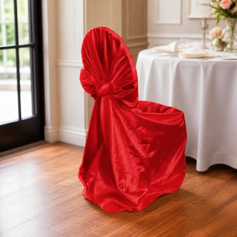 Red Chair Cover Universal Satin Party-Event 1/4