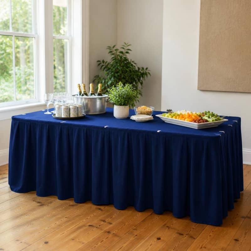 Navy Table Skirt 17 foot Polyester Party-Event 2/3
