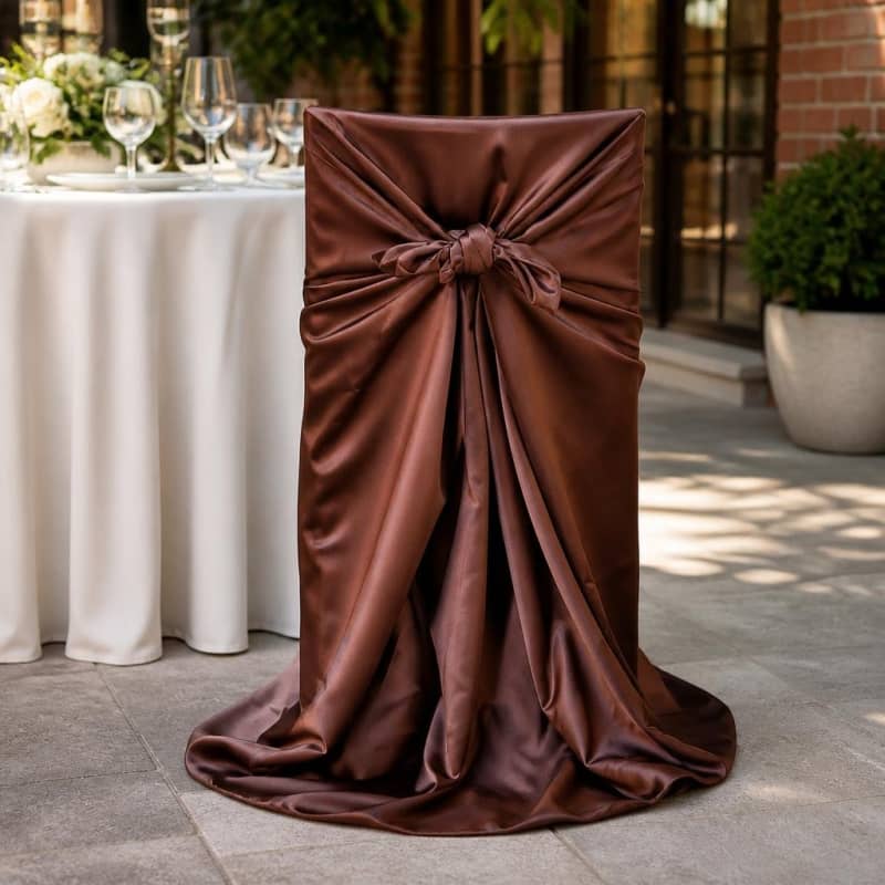 Chocolate Chair Covers Universal - Satin Party-Event 2/4