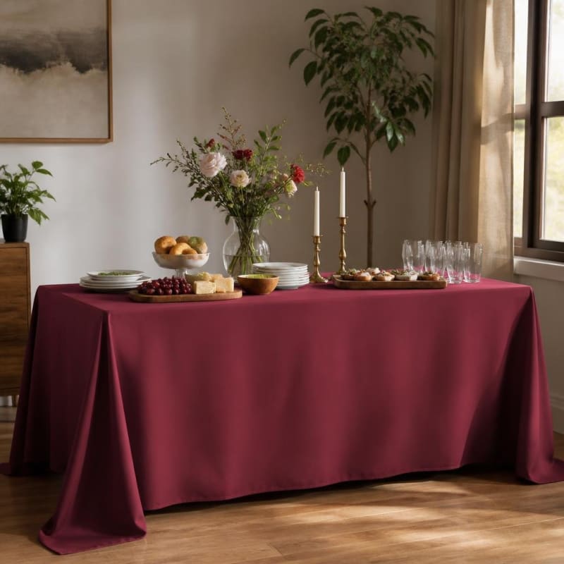 Burgundy Tablecloth / Skirt 90x156 inch Rectangle Polyester Party-Event 1/3