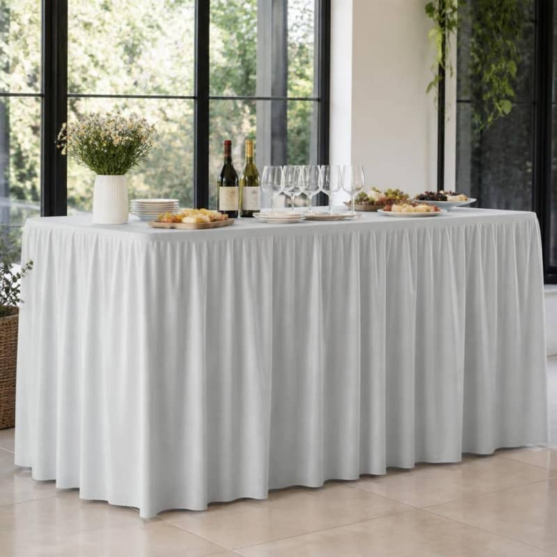 Silver Table Skirt 17 foot Polyester Party-Event 1/3