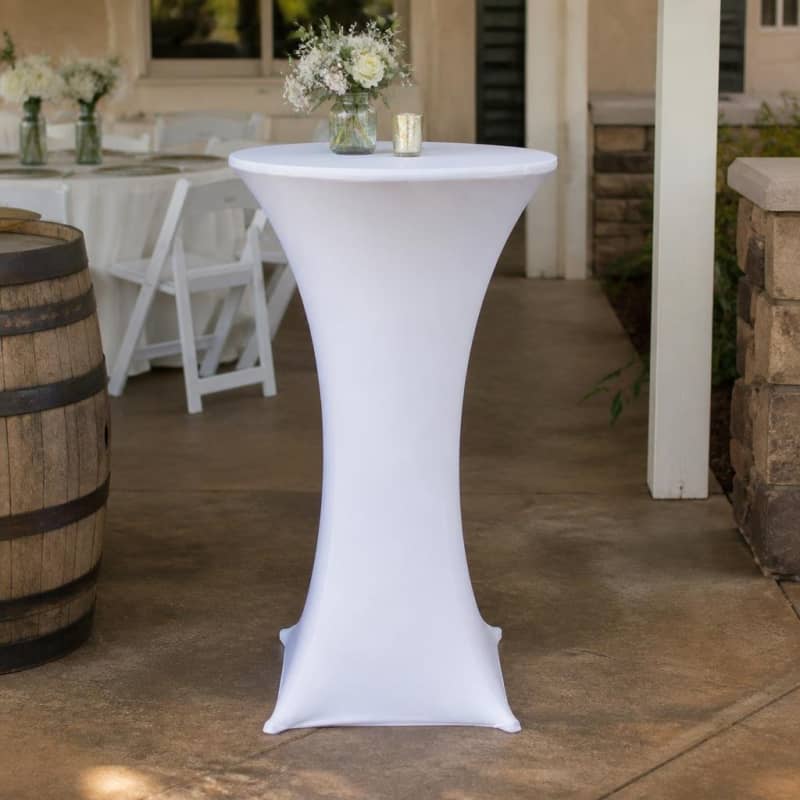 White Cocktail Table Cover Spandex Party-Event 1/3