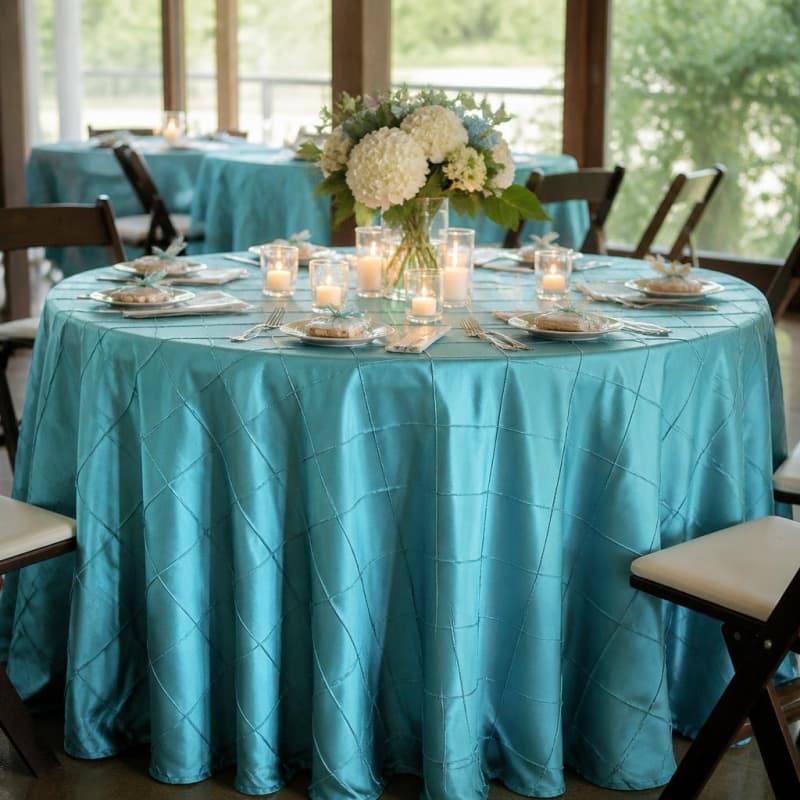Turquoise Round Tablecloth Pintuck 120 inch Party-Event 1/3