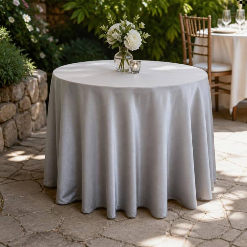 Silver Round Tablecloth Satin 120 inch Party-Event 1/4