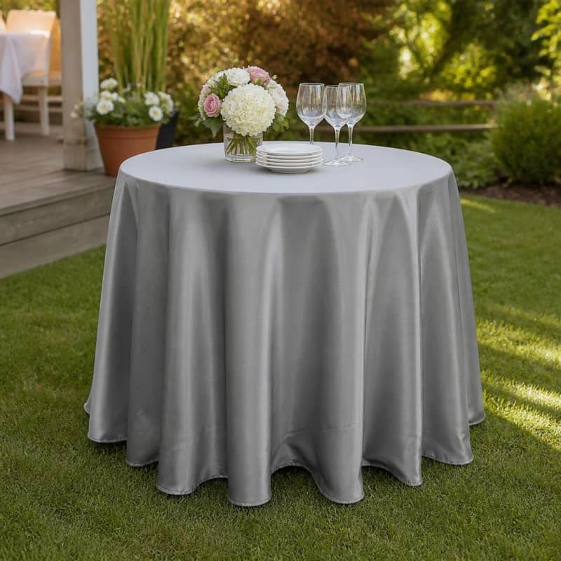 Silver Round Tablecloth Satin 120 inch Party-Event 2/4