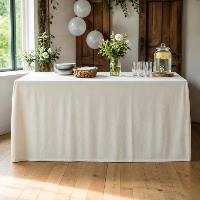 Ivory Tablecloth / Skirt 90 x 132 Rectangle Polyester Party-Event 1/3