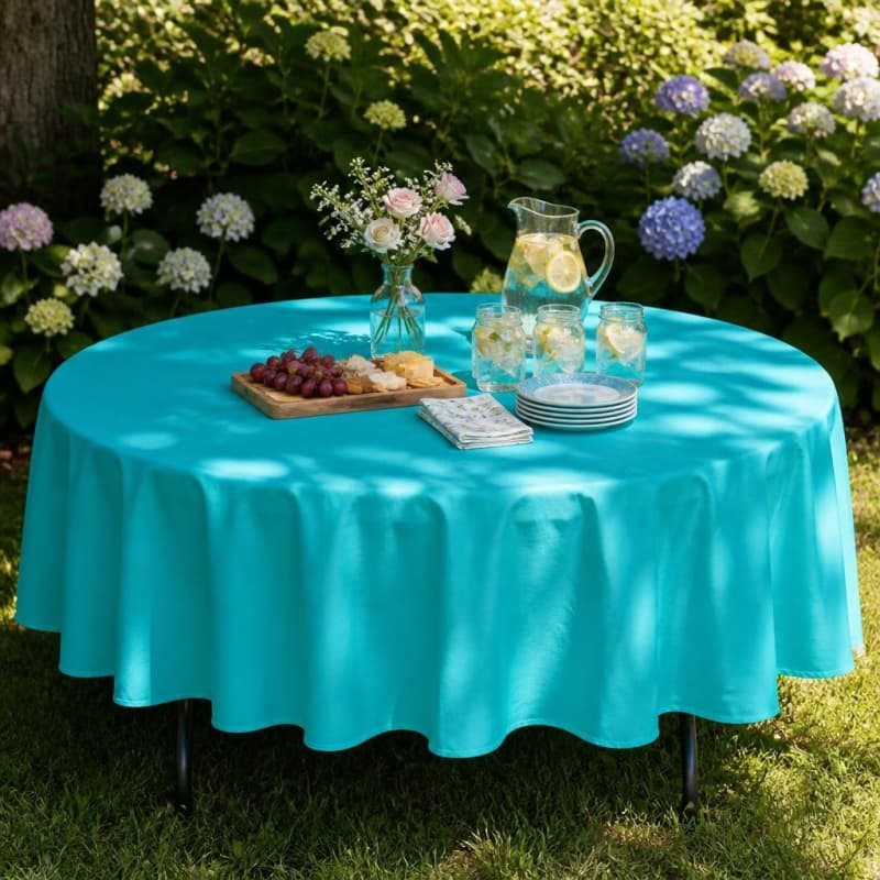 Turquoise Tablecloth 90 inch Round Polyester Party-Event 1/3