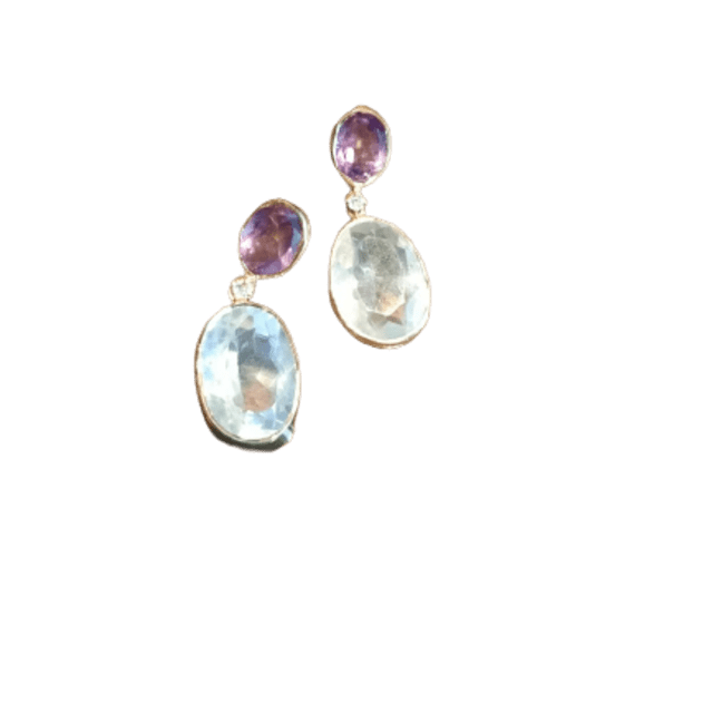Amethyst and Clear Quartz Silver Earring