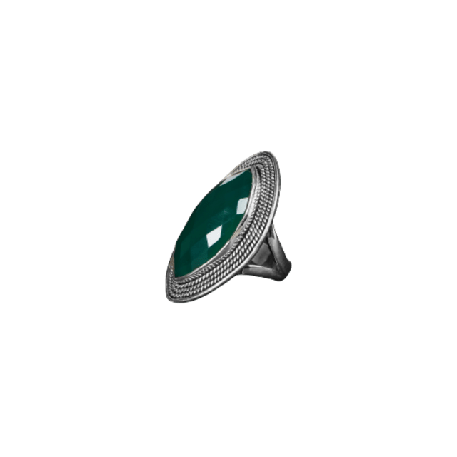Green Onyx Stone Studded Silver Ring