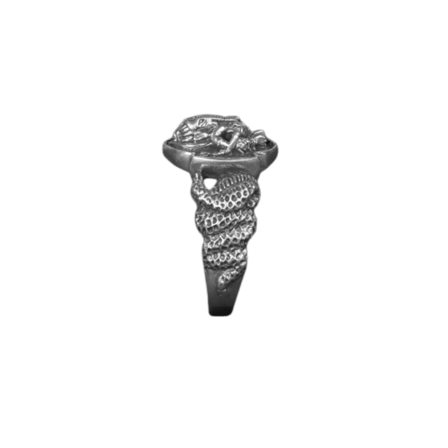 Ganesha Embossed Snake Design Silver Ring