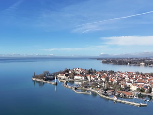 Peninsula town extending into the water at Bregenz – Winter Light at Lake Constance, Austria