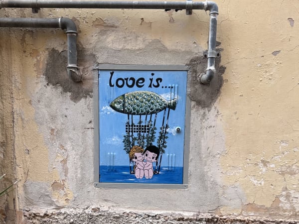 Artwork on a utility box in Imperia, Italy