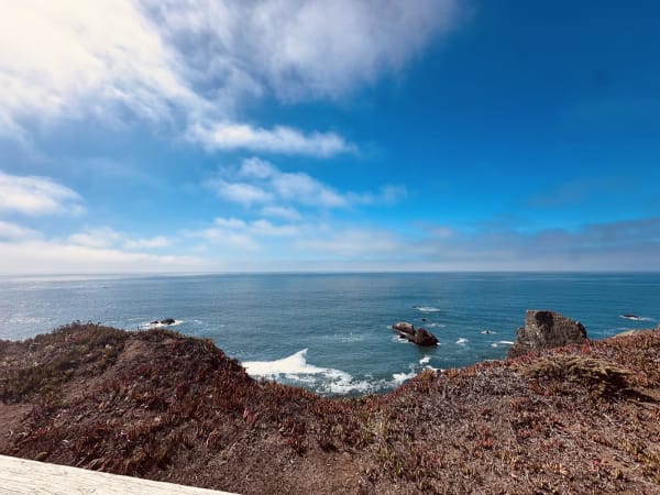 High angle view of the ocean and coastline at Marin Headlands, California