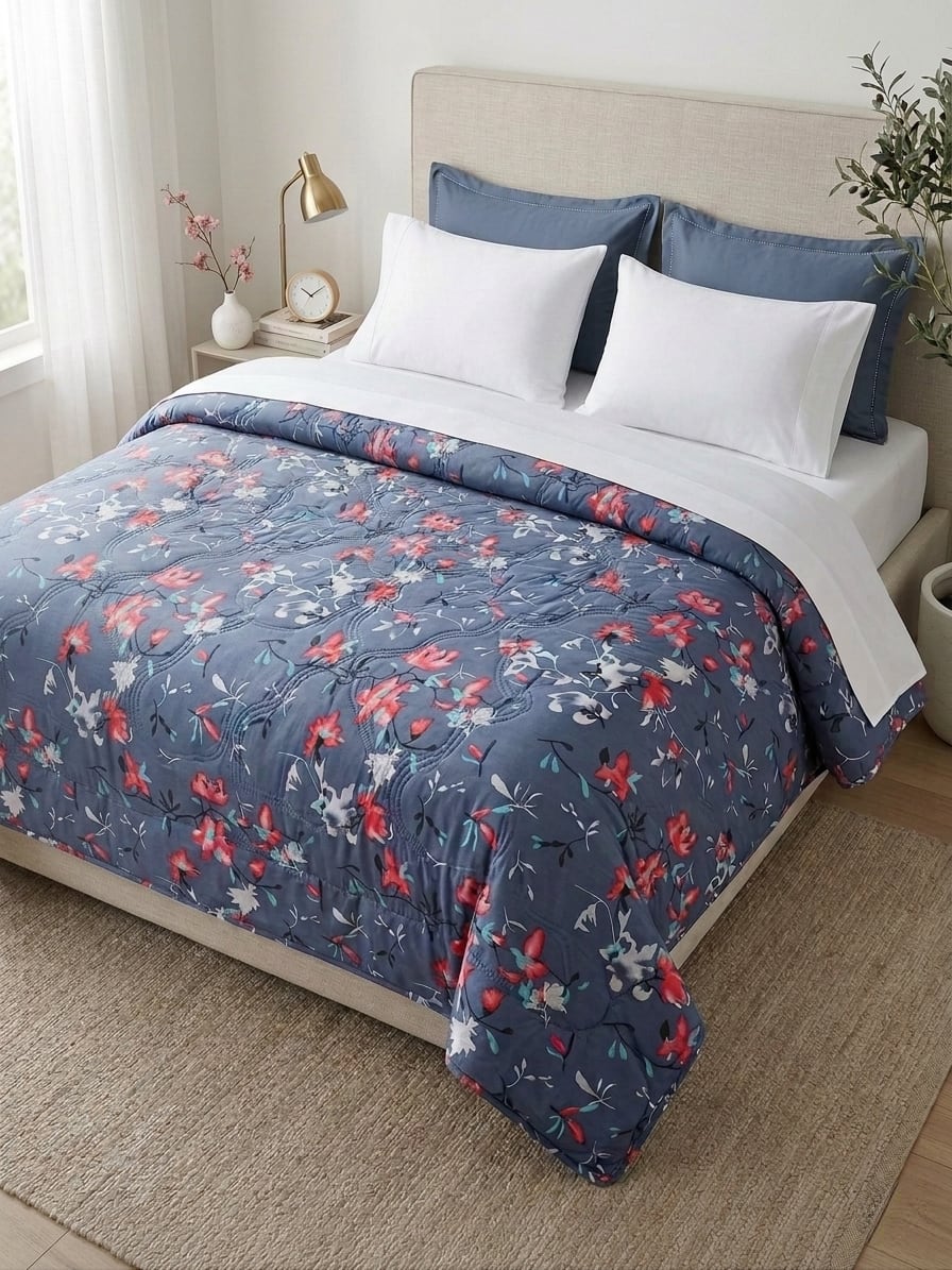 Floral Bliss Double Bed Reversible AC Comforter
