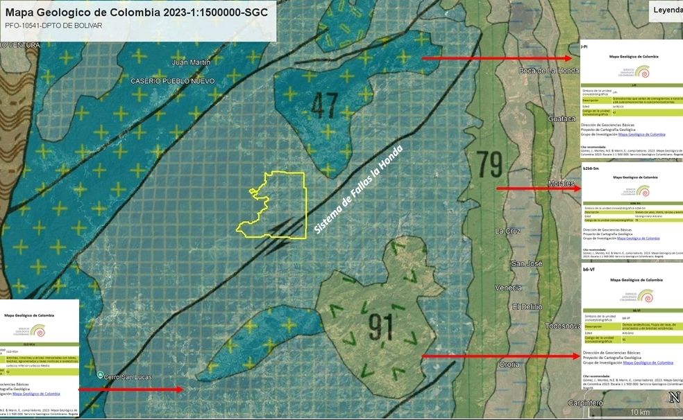 Mapa geológico con sistema de fallas La Honda