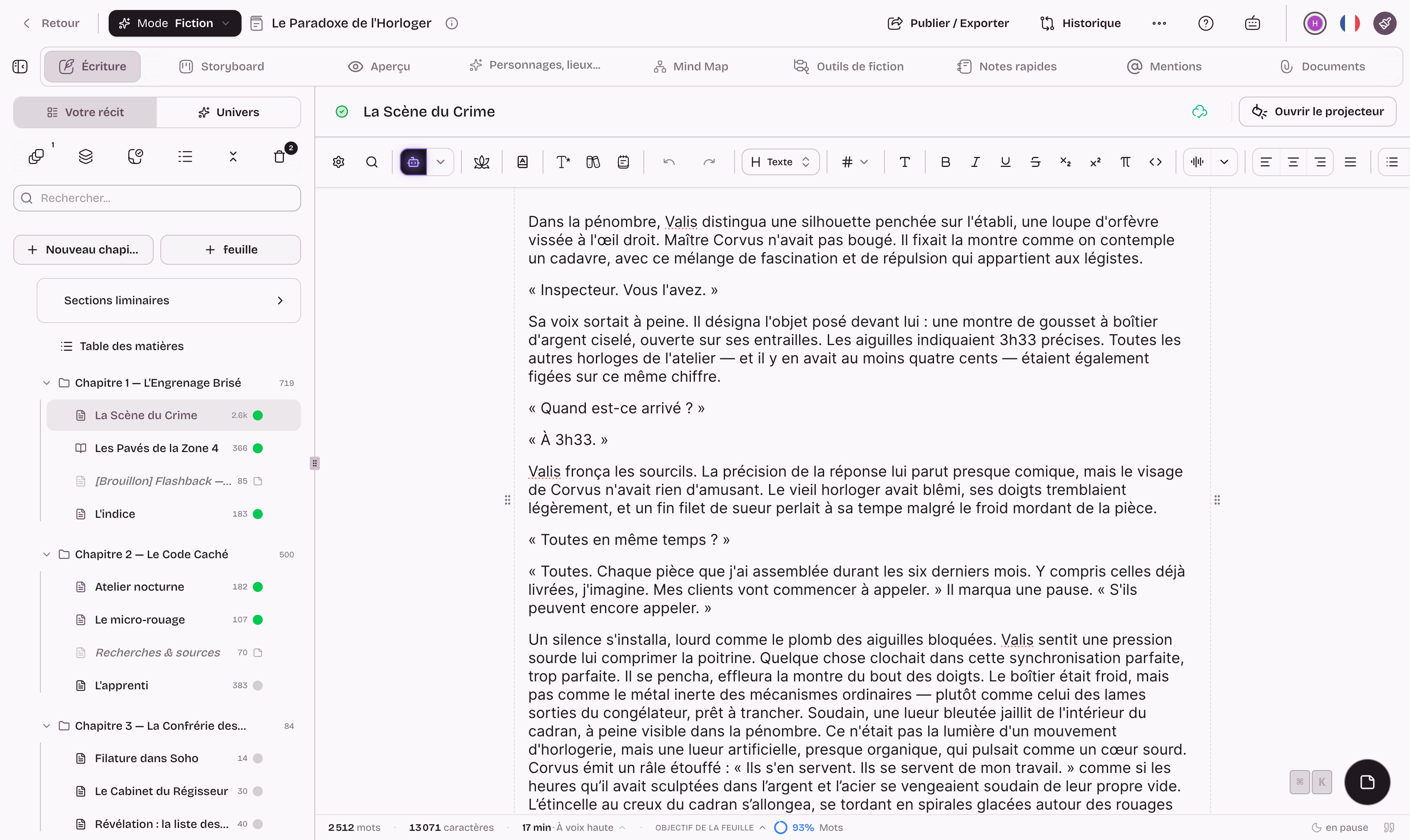 Interface Extypis — alternative gratuite à Scrivener