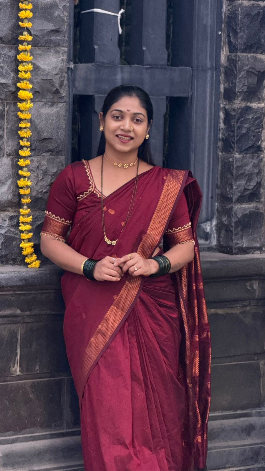 Maheshwari Gadwal Saree - Marron Colour