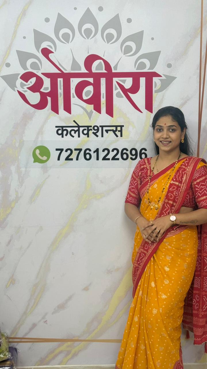 Bandhani Moss Saree – Yellow & Red