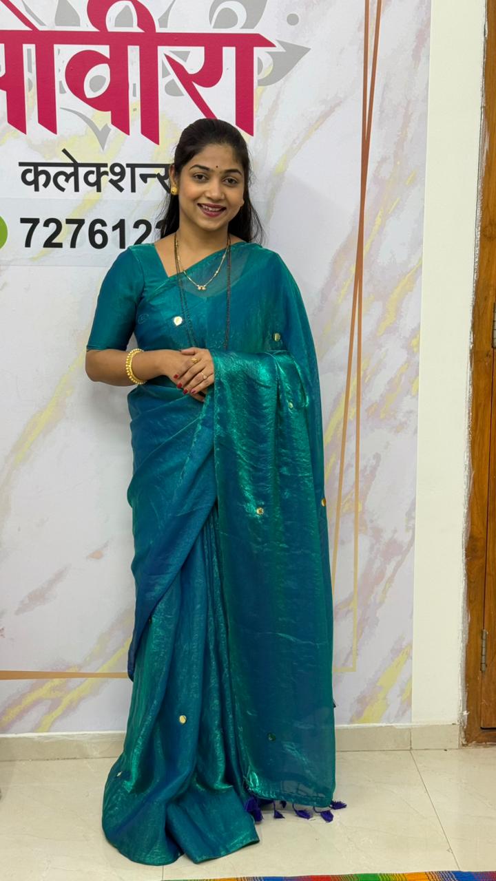 Raga Tissue Silk Saree – Peacock Green