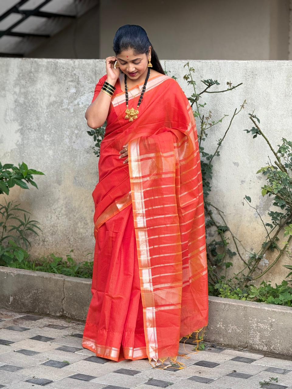 Special Orange Maheshwari Saree