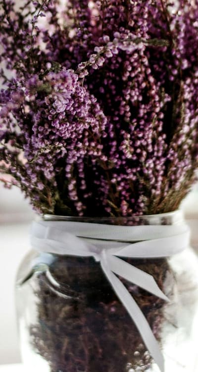 Artful flower arrangement in a vintage container