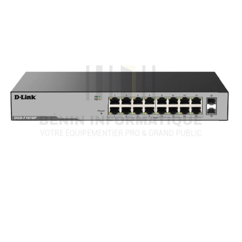 Switch D-LINK DGS F1016P 16 Ports POE Gigabits, Non Manageable avec 2 ports SFP