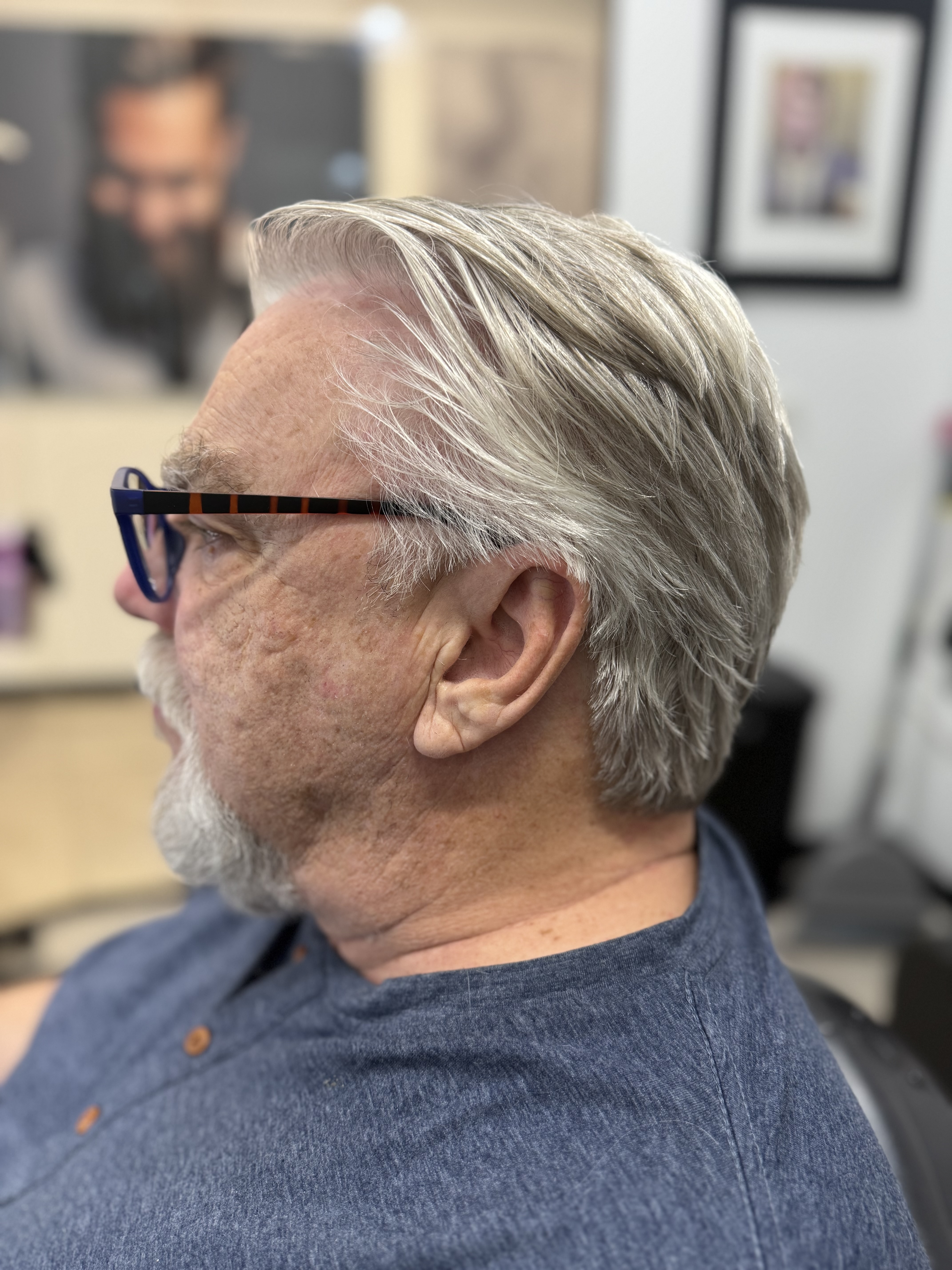 Silver medium length men's haircut Austin