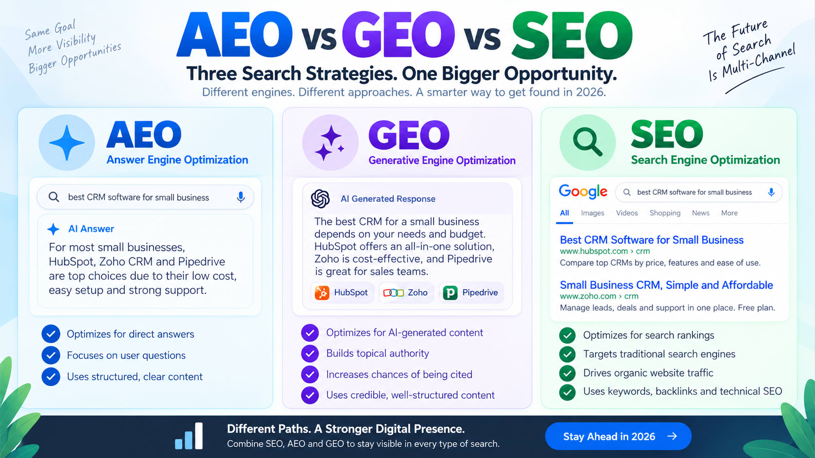 AEO vs GEO vs SEO: What’s the Difference in 2026?