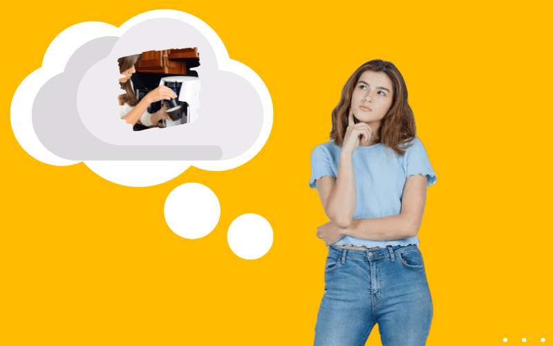 Young girl in t-shirt, jeans holding finger on chin and looking thoughtful