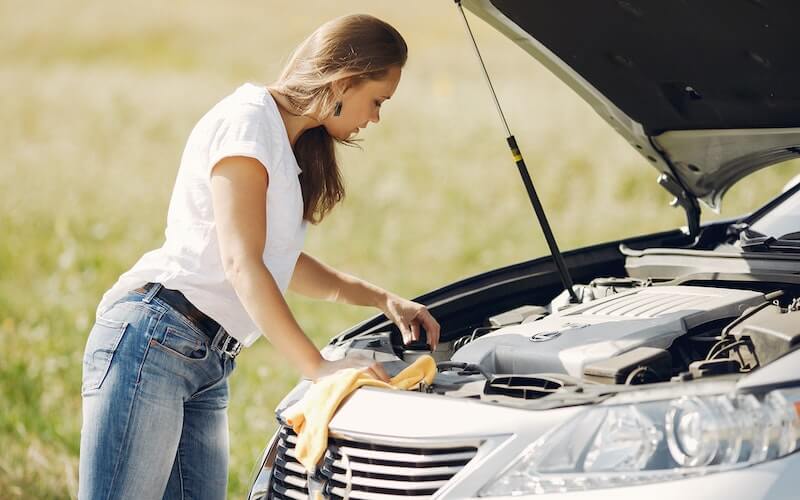 a young girl Detailing The car Engine Bay