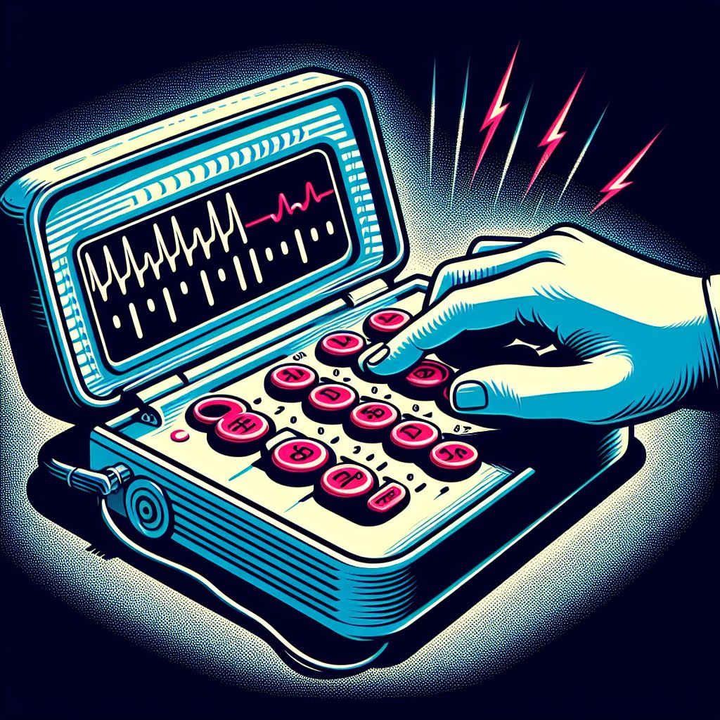 An illustration depicting a mysterious Morse code machine emitting high-frequency beeping signals.