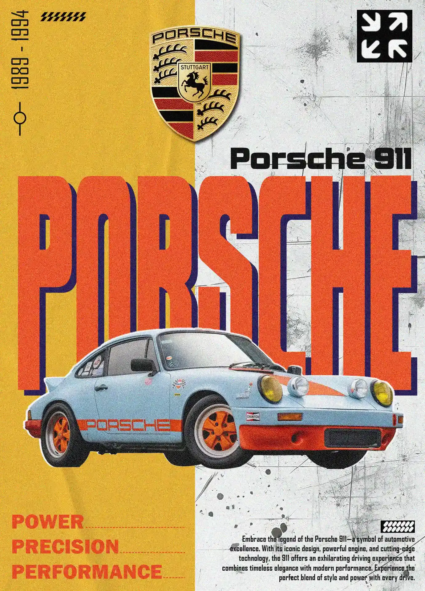 Porsche 911: Vintage Editorial Poster