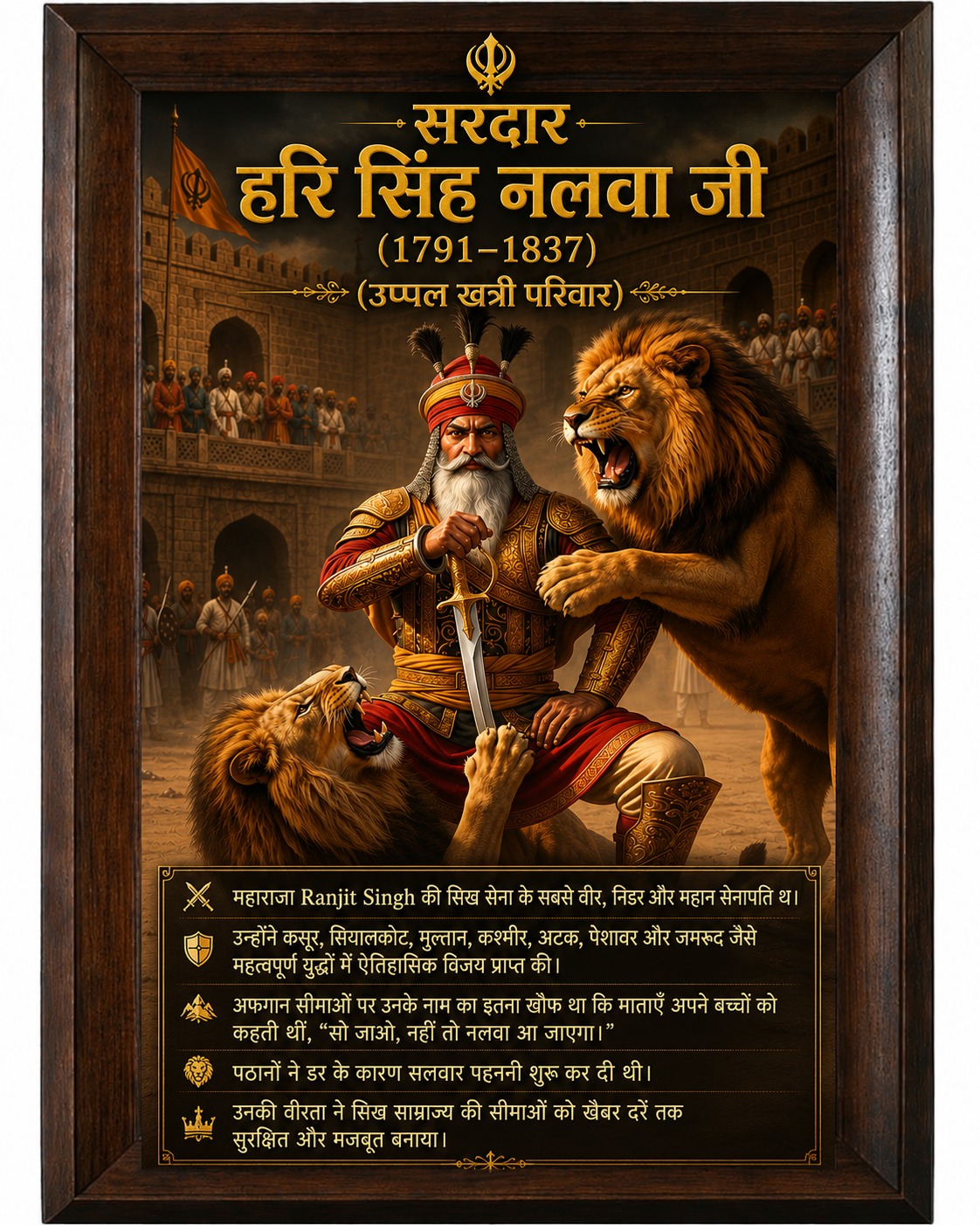 Khatri Hari Singh Nalwa Ji Premium Wooden Photo Frame image 2