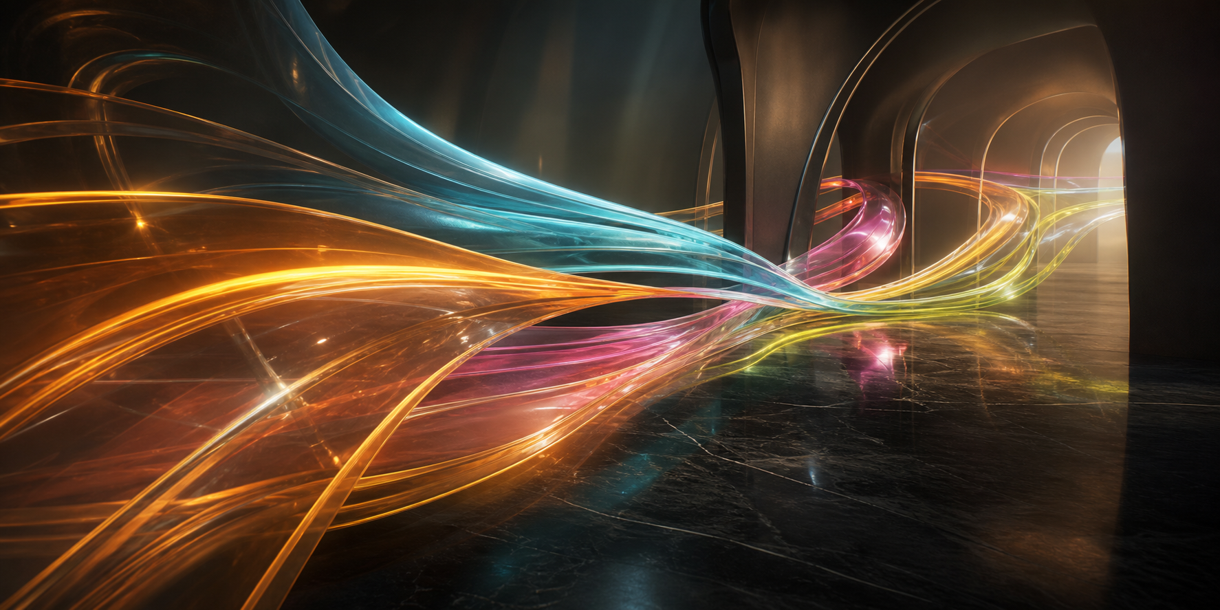 Colorful generated glass ribbons representing a creative pipeline