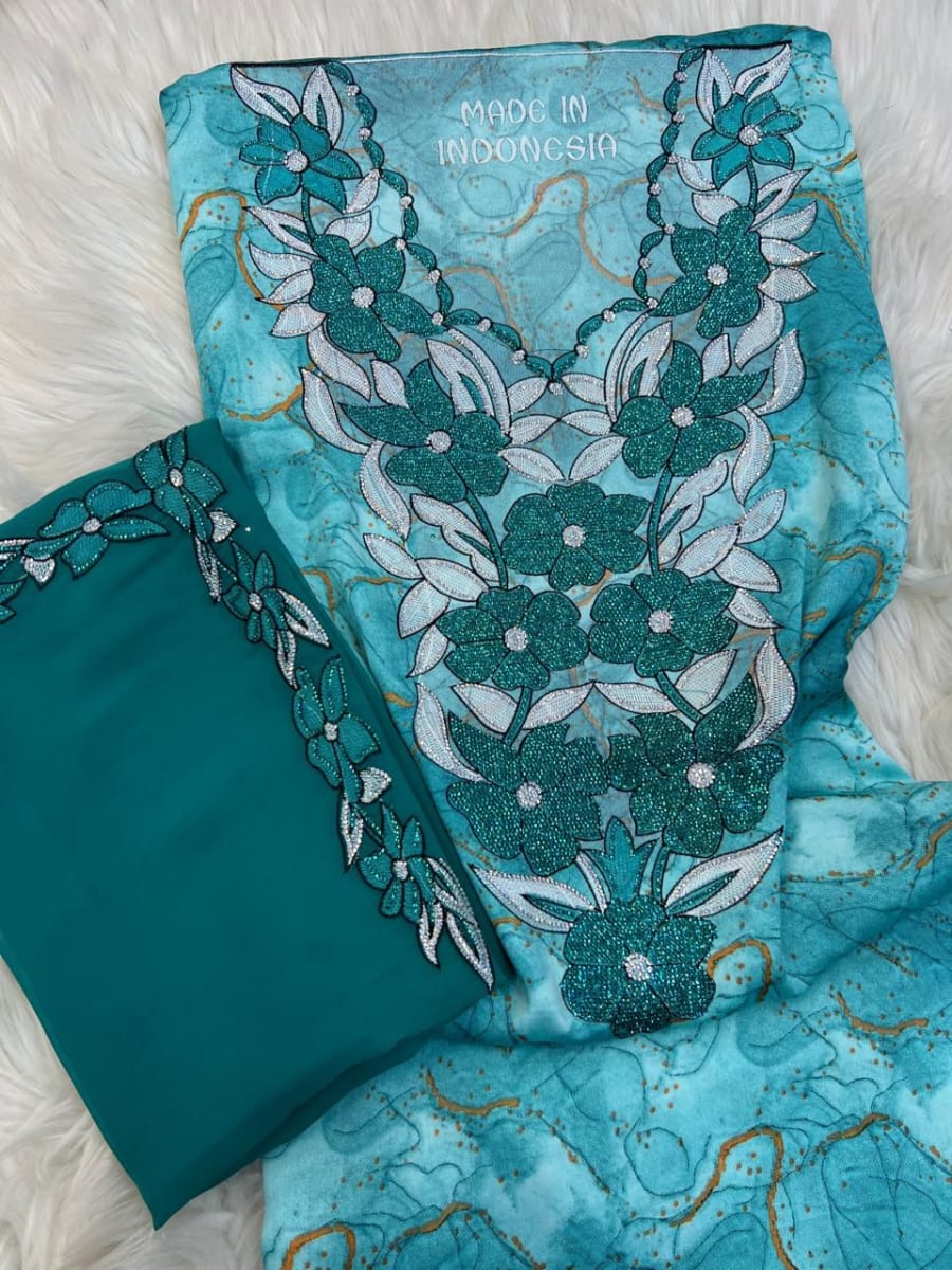 Mikhwar Andaloussi Turquoise Brode - Tissu Mariage 3ars Maroc couleur turquoise et vert - Mikhwar UAE authentique disponible au Maroc chez Zargue