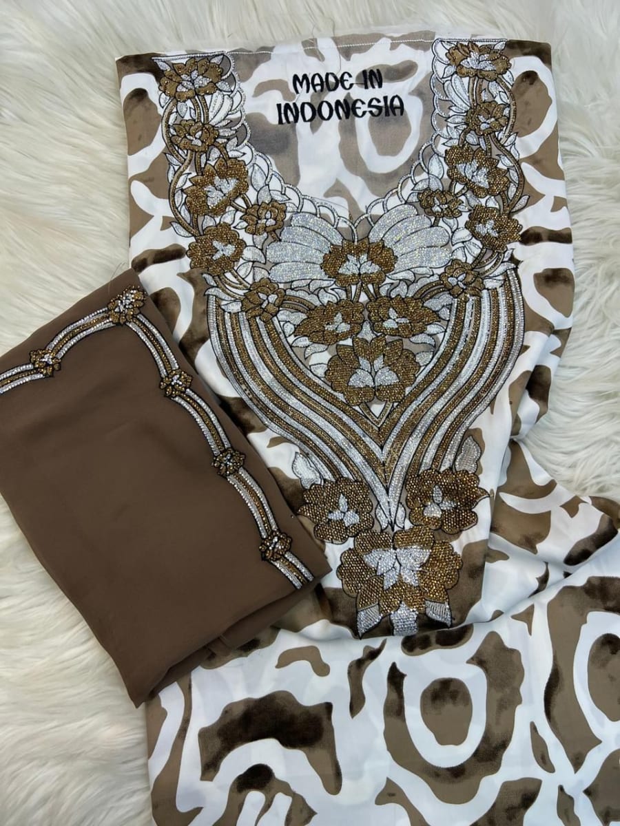Mikhwar Andaloussi Tiger Marron - Tissu 3ars Mariage UAE Premium couleur marron et blanc - Mikhwar UAE authentique disponible au Maroc chez Zargue
