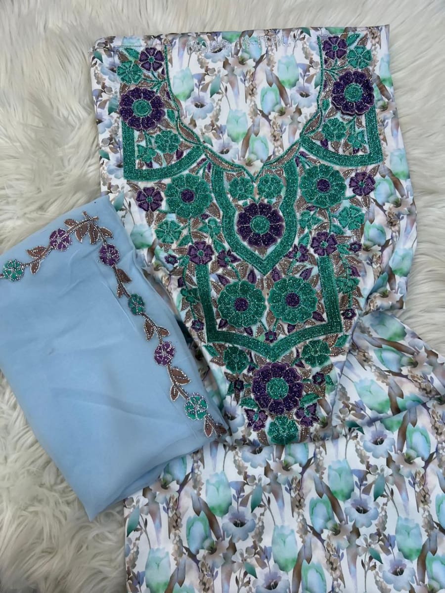 Tlija Italie 3D Vert - Tissu Caftan Mariee 2026 Maroc couleur vert et violet - Mikhwar UAE authentique disponible au Maroc chez Zargue