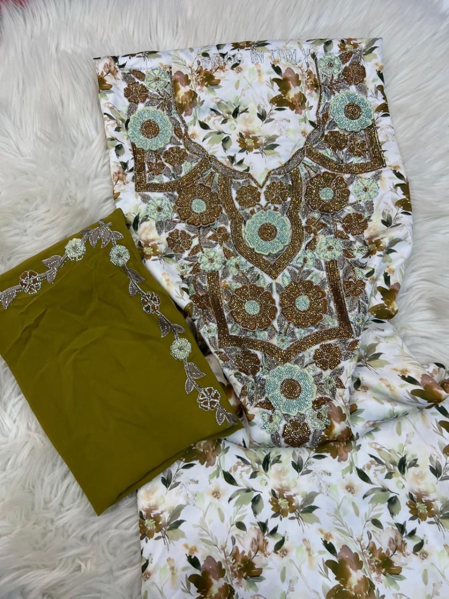 Tlija Italie 3D Blanc - Tissu Caftan Mariee 2026 Maroc couleur blanc et doré - Mikhwar UAE authentique disponible au Maroc chez Zargue