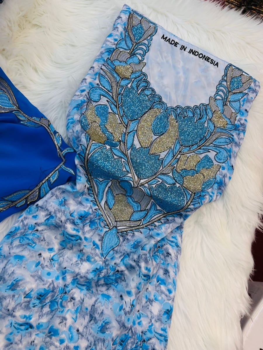 Mikhwar Andaloussi Bleu Brode - Tissu Mariage 3ars Maroc couleur bleu et dore - Mikhwar UAE authentique disponible au Maroc chez Zargue