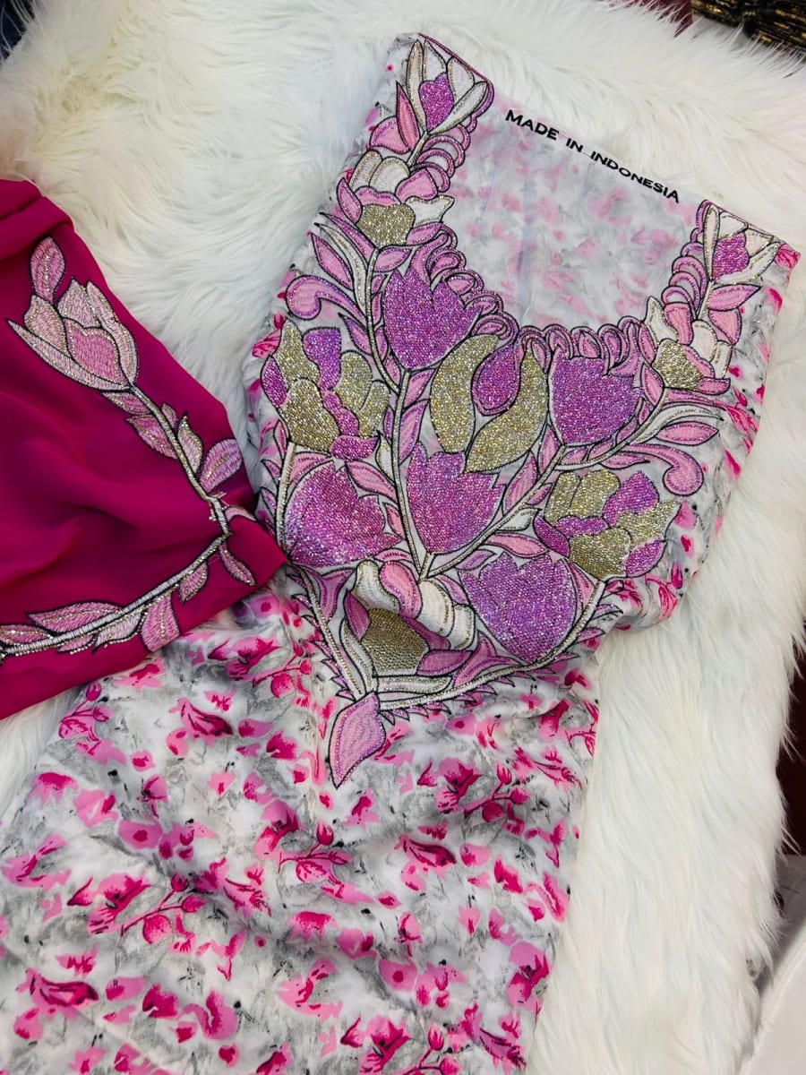 Mikhwar Andaloussi Rose Brode - Tissu Mariage 3ars Maroc couleur rose et doré - Mikhwar UAE authentique disponible au Maroc chez Zargue