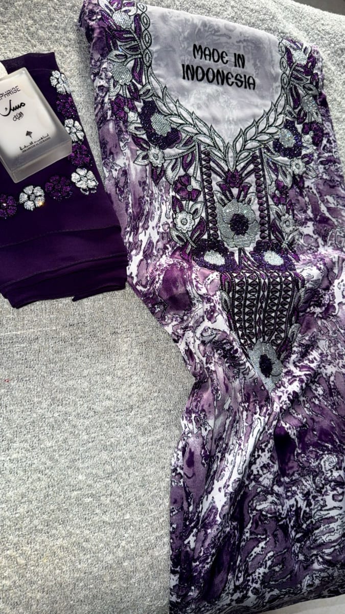 Mikhwar Andaloussi Violet Brode - Tissu Mariage 3ars Maroc couleur violet et blanc - Mikhwar UAE authentique disponible au Maroc chez Zargue