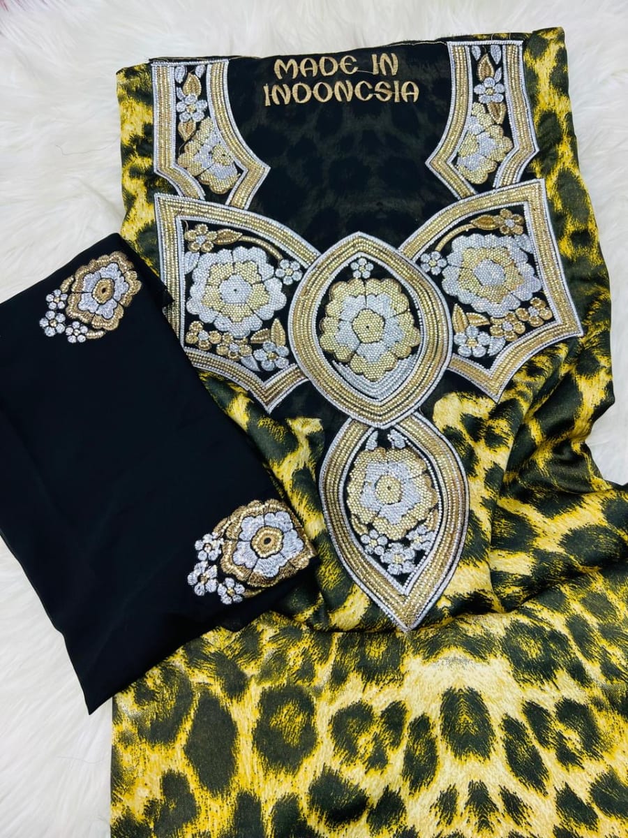 Mikhwar Andaloussi Tiger Noir - Tissu 3ars Mariage UAE Premium couleur noir et jaune - Mikhwar UAE authentique disponible au Maroc chez Zargue