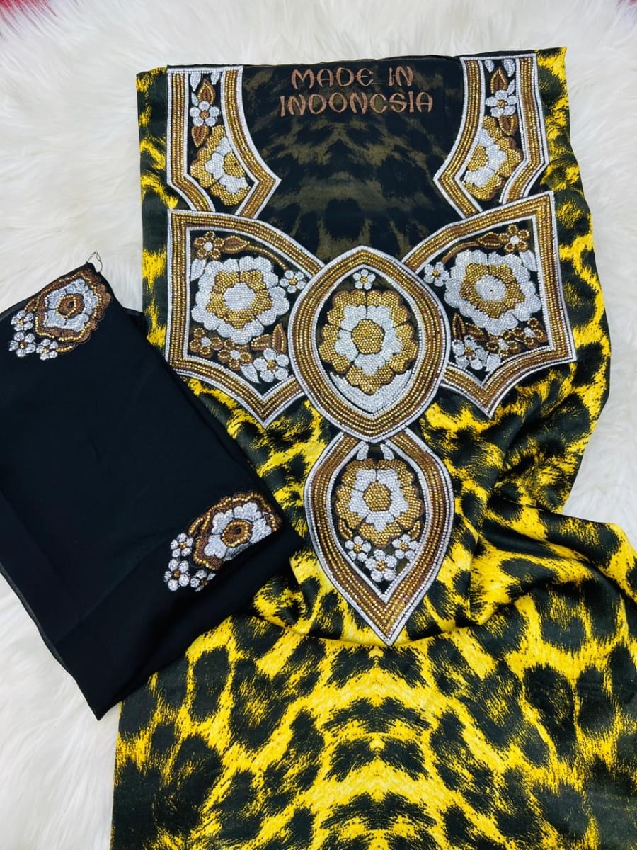 Mikhwar Andaloussi Tiger Jaune - Tissu 3ars Mariage UAE Premium couleur jaune et noir - Mikhwar UAE authentique disponible au Maroc chez Zargue