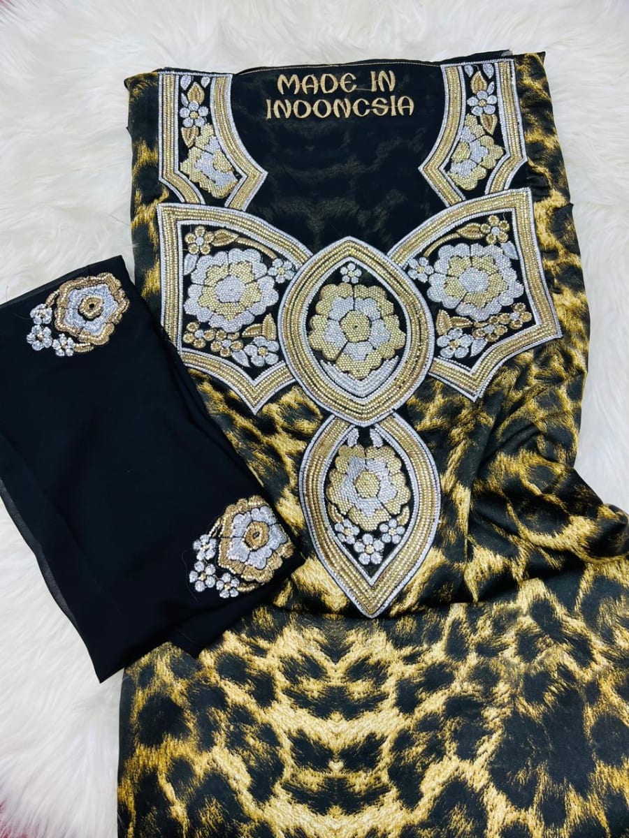 Mikhwar Andaloussi Tiger Noir - Tissu 3ars Mariage UAE Premium couleur noir et doré - Mikhwar UAE authentique disponible au Maroc chez Zargue