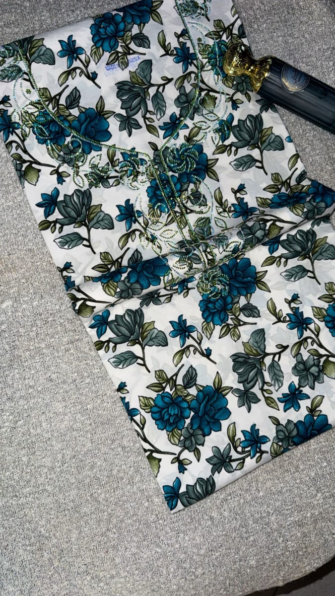 Mikhwar Andaloussi Bleu Brode - Tissu Mariage 3ars Maroc couleur bleu et blanc - Mikhwar UAE authentique disponible au Maroc chez Zargue