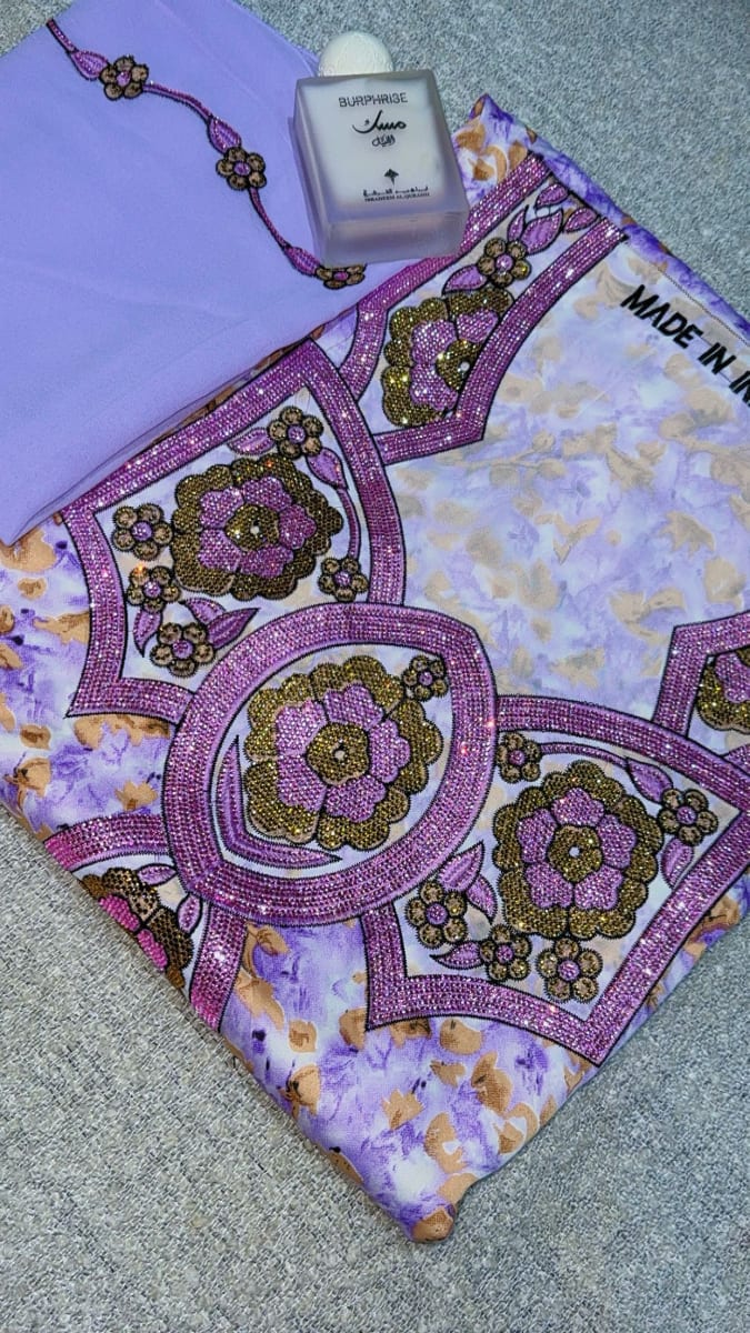 Mikhwar Andaloussi Violet Brode - Tissu Mariage 3ars Maroc couleur violet et doré - Mikhwar UAE authentique disponible au Maroc chez Zargue