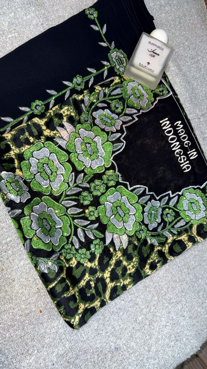 Mikhwar Andaloussi Tiger Noir - Tissu 3ars Mariage UAE Premium couleur noir et vert - Mikhwar UAE authentique disponible au Maroc chez Zargue
