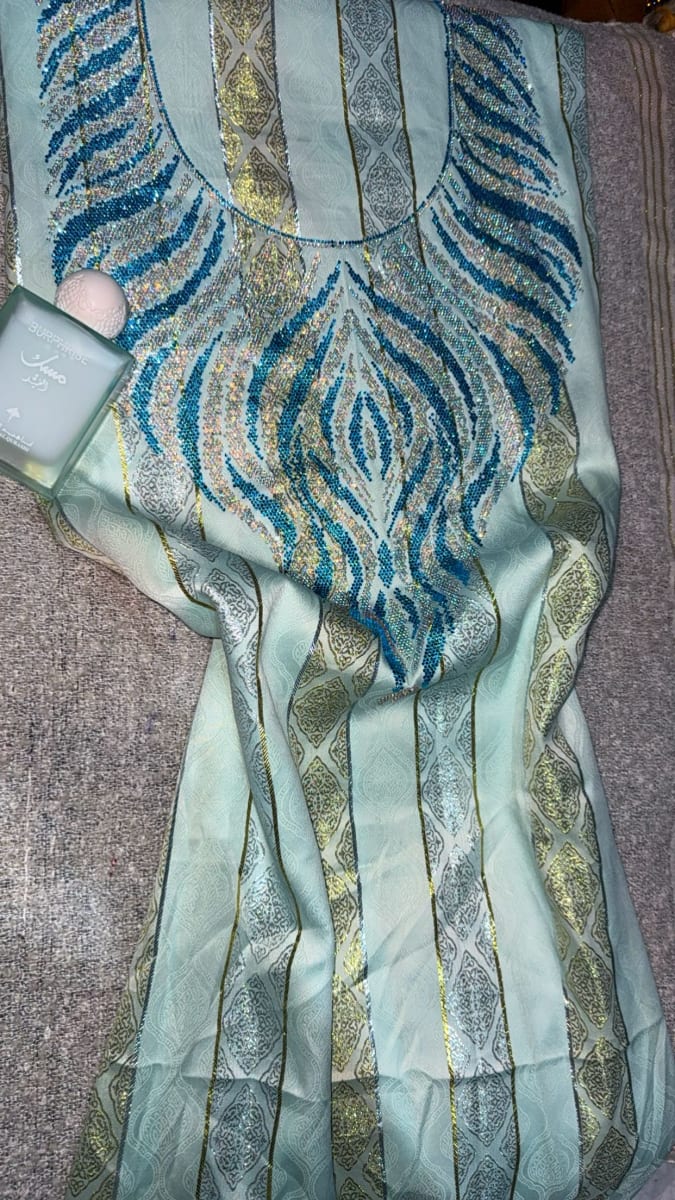 Mikhwar Jawhara Bleu - Tissu Luxe 3ars Mariage UAE couleur bleu et doré - Mikhwar UAE authentique disponible au Maroc chez Zargue