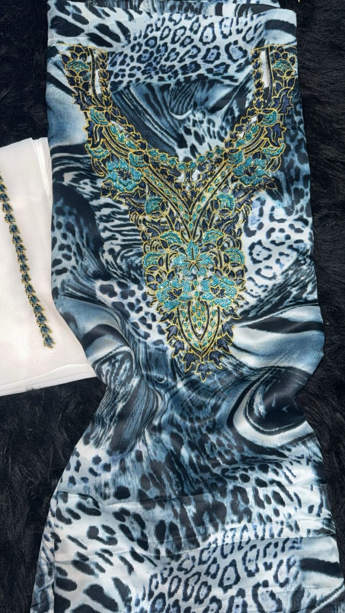 Mikhwar Andaloussi Tiger Bleu - Tissu 3ars Mariage UAE Premium couleur bleu et doré - Mikhwar UAE authentique disponible au Maroc chez Zargue