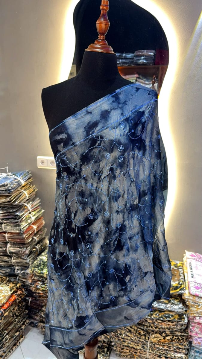 Foulard Tlija Bleu - Chale Elegant UAE Mariee Marocaine - Mode UAE Maroc | Zargue